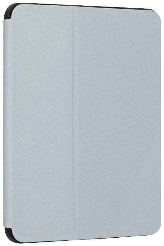 Un involucro per tablet grigio chiaro dal design semplice e liscio, con un meccanismo di piegatura leggermente visibile che serve a proteggere lo schermo.