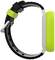 Smartwatch con custodia verde, cinturino nero e fibbie verdi e nere, vista laterale.