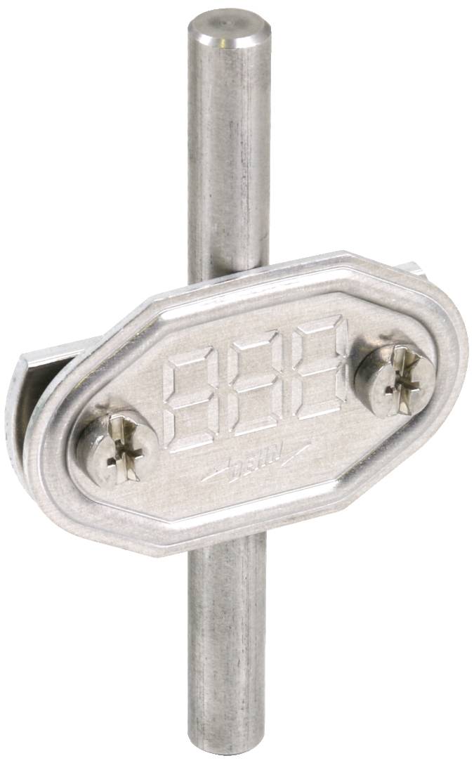 'Chiave metallica con asta ovale, utilizzata per serrature speciali come quadri elettrici o porte di sicurezza.'