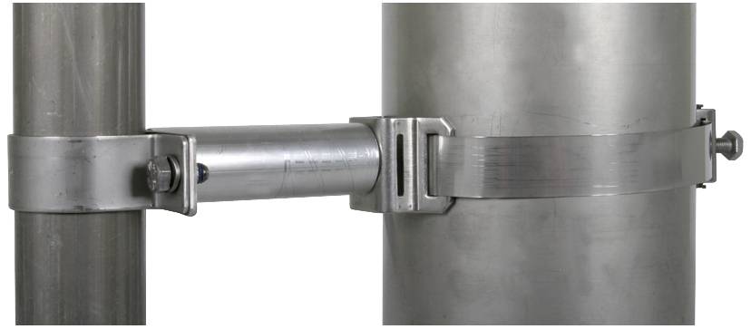 Due tubi metallici, collegati da un braccio metallico stabile con giunzioni a vite.