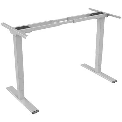 Struttura per tavolo regolabile in altezza in metallo a forma di U, senza piano del tavolo, con due gambe telescopiche per l'adattamento dell'altezza.