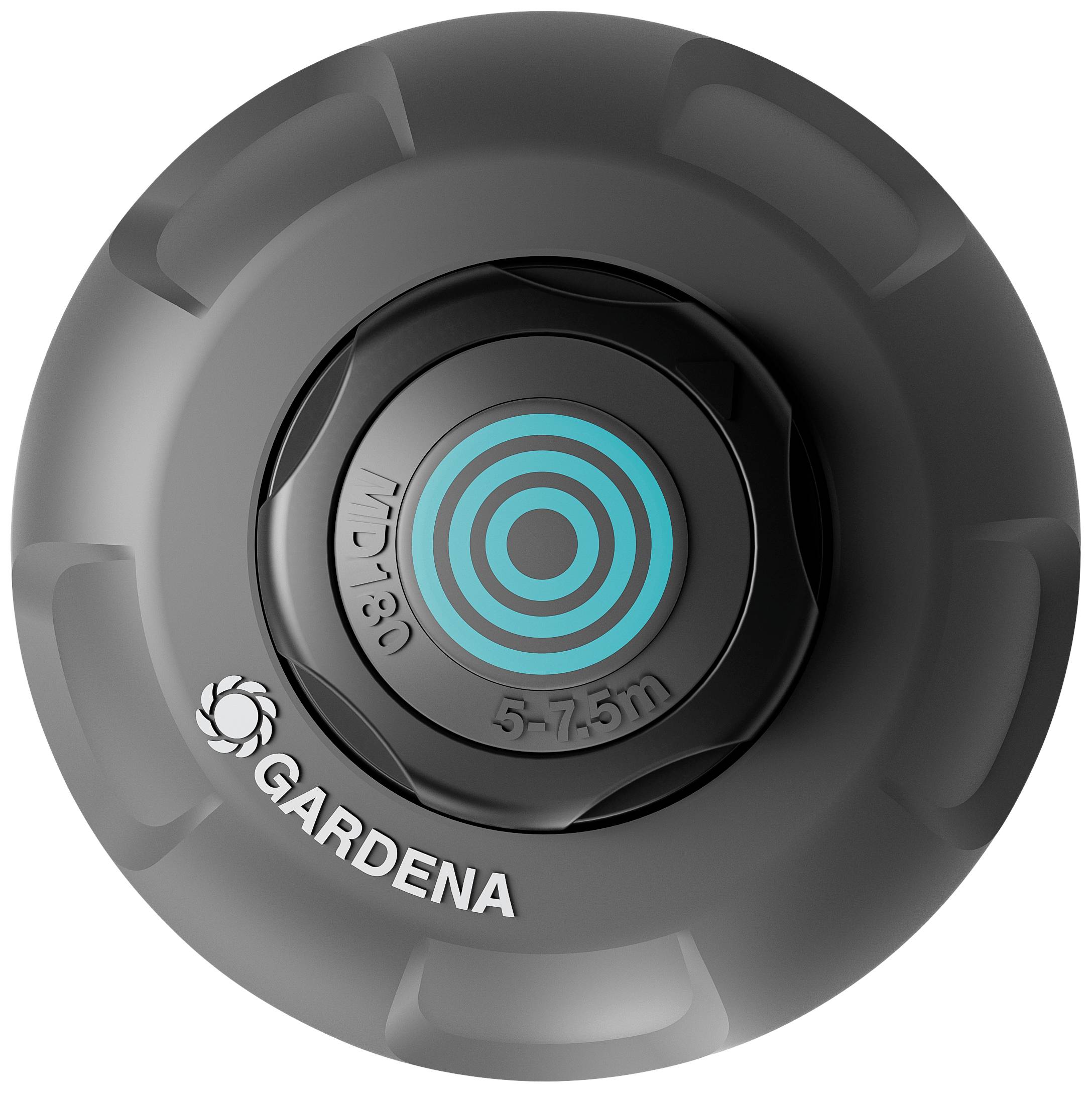 'Gardena Irrigatore a Turbina Interrato T 380'; Irrigatore circolare in plastica robusta, adatto per aree erbose di medie dimensioni.