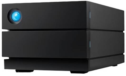 Un dispositivo elettronico nero con un simbolo rotondo illuminato nell'angolo, probabilmente un dispositivo di archiviazione o un server.