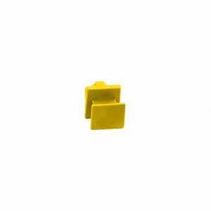 Un singolo elemento costruttivo giallo contro uno sfondo bianco.