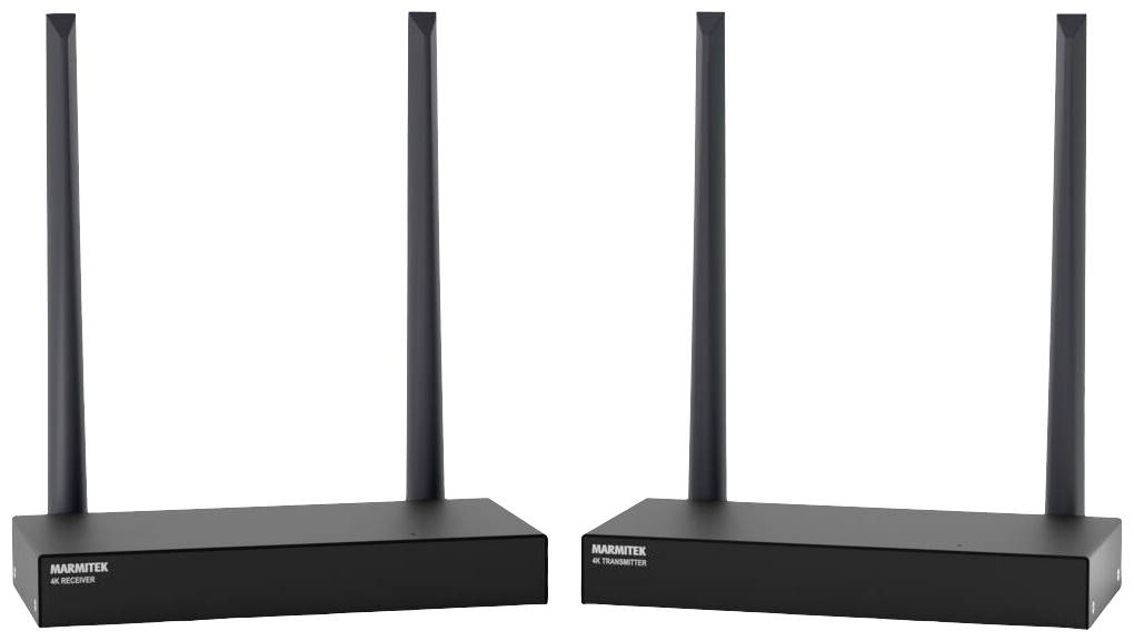 Due dispositivi di rete neri e rettangolari, ciascuno con due antenne verticali, contrassegnati con la scritta 'Naztech'.