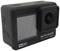 "Videocamera d'azione in nero con obiettivo sul lato frontale. Contrassegnata con "GOXTREME VISION DUO" e "REAL 4K"."