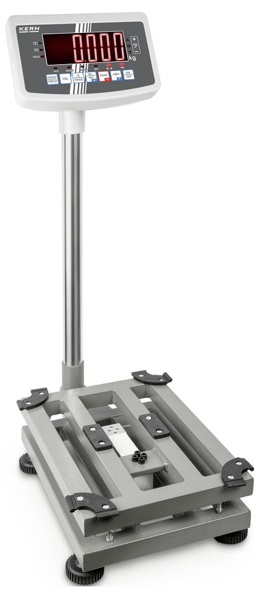 Bilancia da pavimento con display digitale, fissata a un'asta, che mostra '0,000'. Adatta per misurazioni di peso precise.