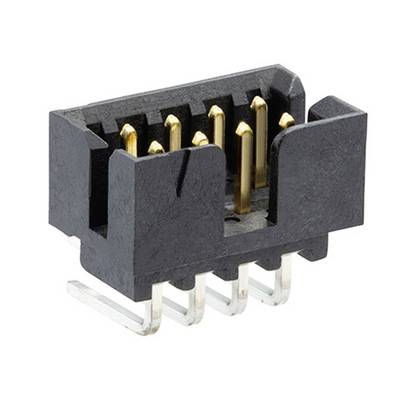 Un connettore nero multipolare con contatti e pin di saldatura dorati, adatto per applicazioni elettroniche.