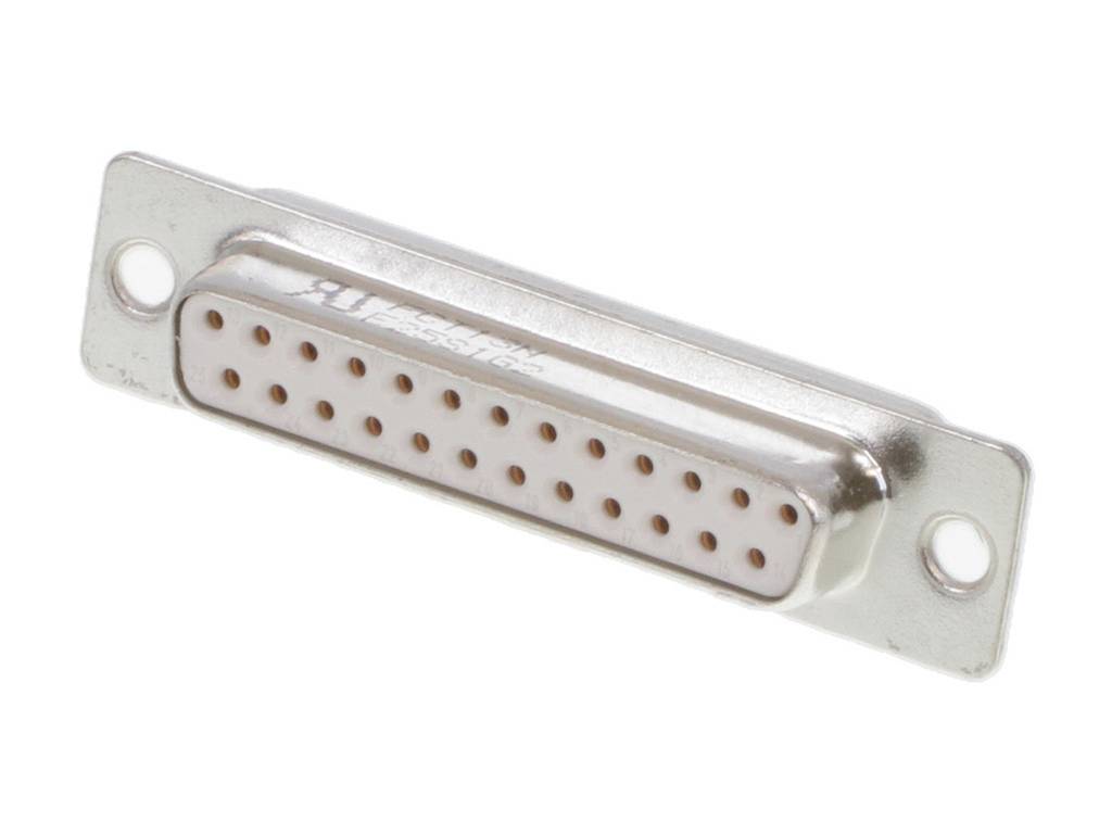 'Connettore D-Sub con involucro metallico, 25 pin, per interfacce seriali o connessioni di computer.'