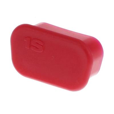 Un involucro di plastica rosso, rettangolare con angoli arrotondati. Sulla superficie è riportato '1S'.