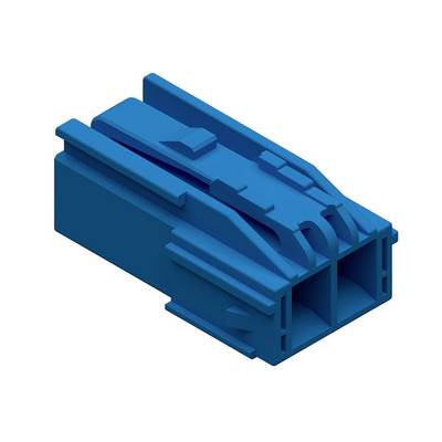 Connettore blu in plastica, forma rettangolare, con due aperture quadrate sul lato frontale.