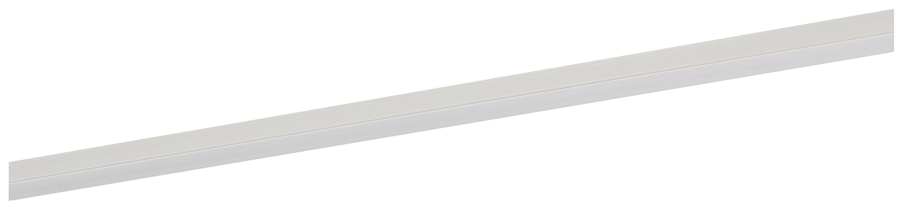 Una barra luminosa LED allungata, bianca, per il montaggio sotto gli armadi. Ideale per l'illuminazione della cucina o l'illuminazione del piano di lavoro.
