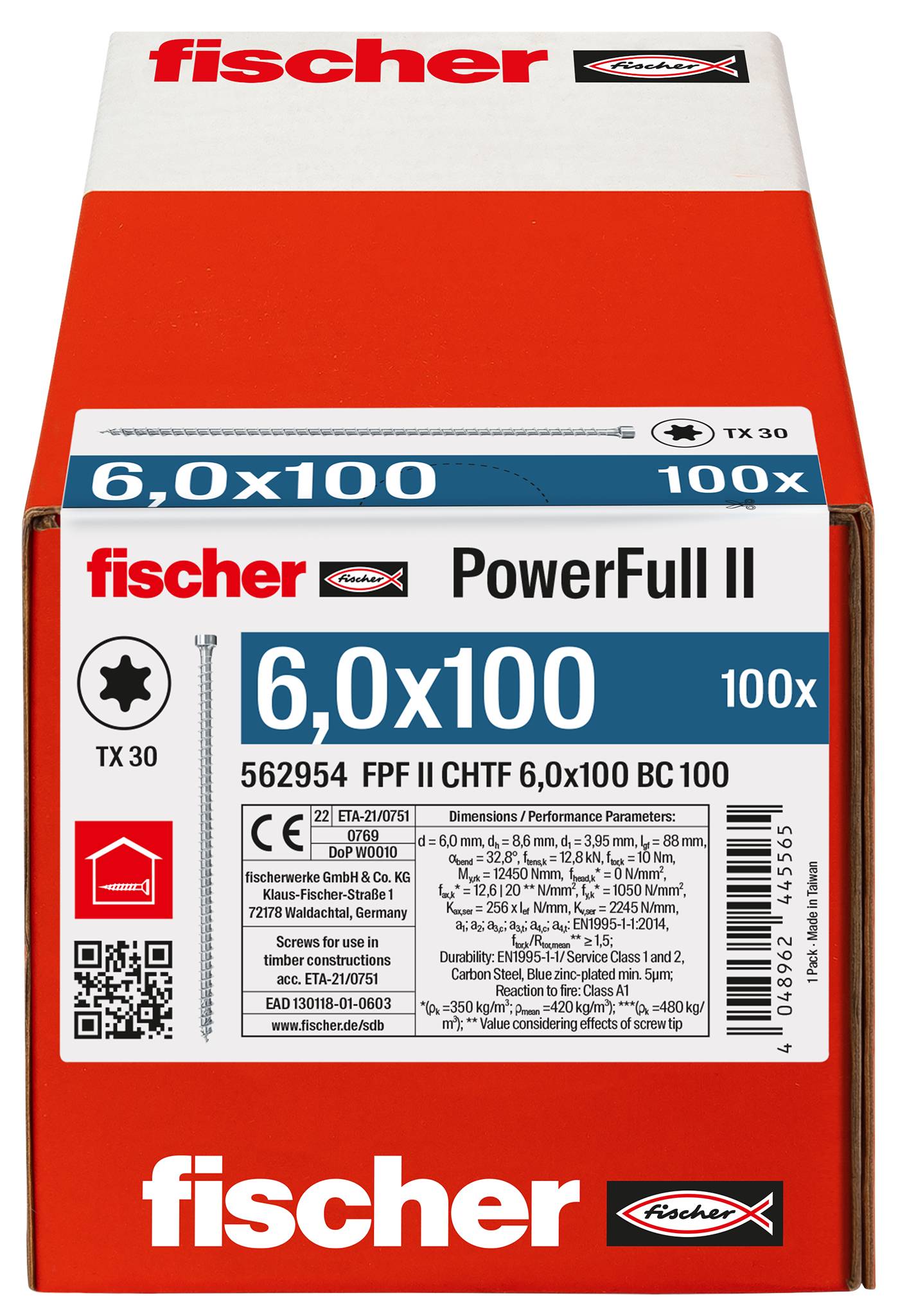 Fischer 562954 FPF II CHTF 6,0 x 100 BC 100 Vite da legno 6 mm 100 mm TX Acciaio galvanizzato zinco 100 pz.-2