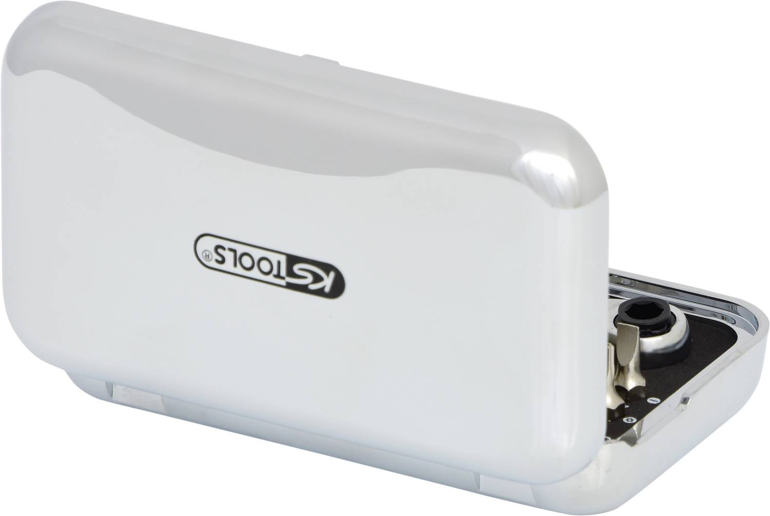 Scatola portatile per sigari con taglia-sigari integrato e logo del marchio all'esterno.