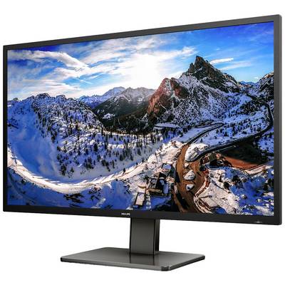 Un monitor del computer mostra un paesaggio montano invernale con vette innevate e un cielo blu sullo sfondo.