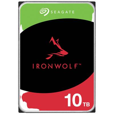 Hard disk 'Seagate IronWolf 10TB' in design nero, rosso e verde con logo Wolf, adatto per sistemi NAS.