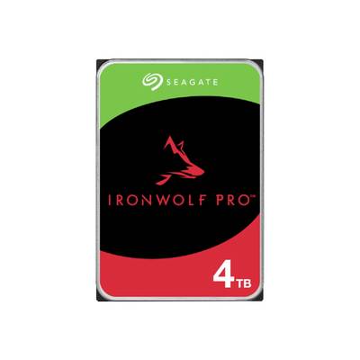 Hard disk Seagate, modello 'IronWolf Pro' con capacità di 4 TB, idoneo per applicazioni NAS, con design nero e rosso.