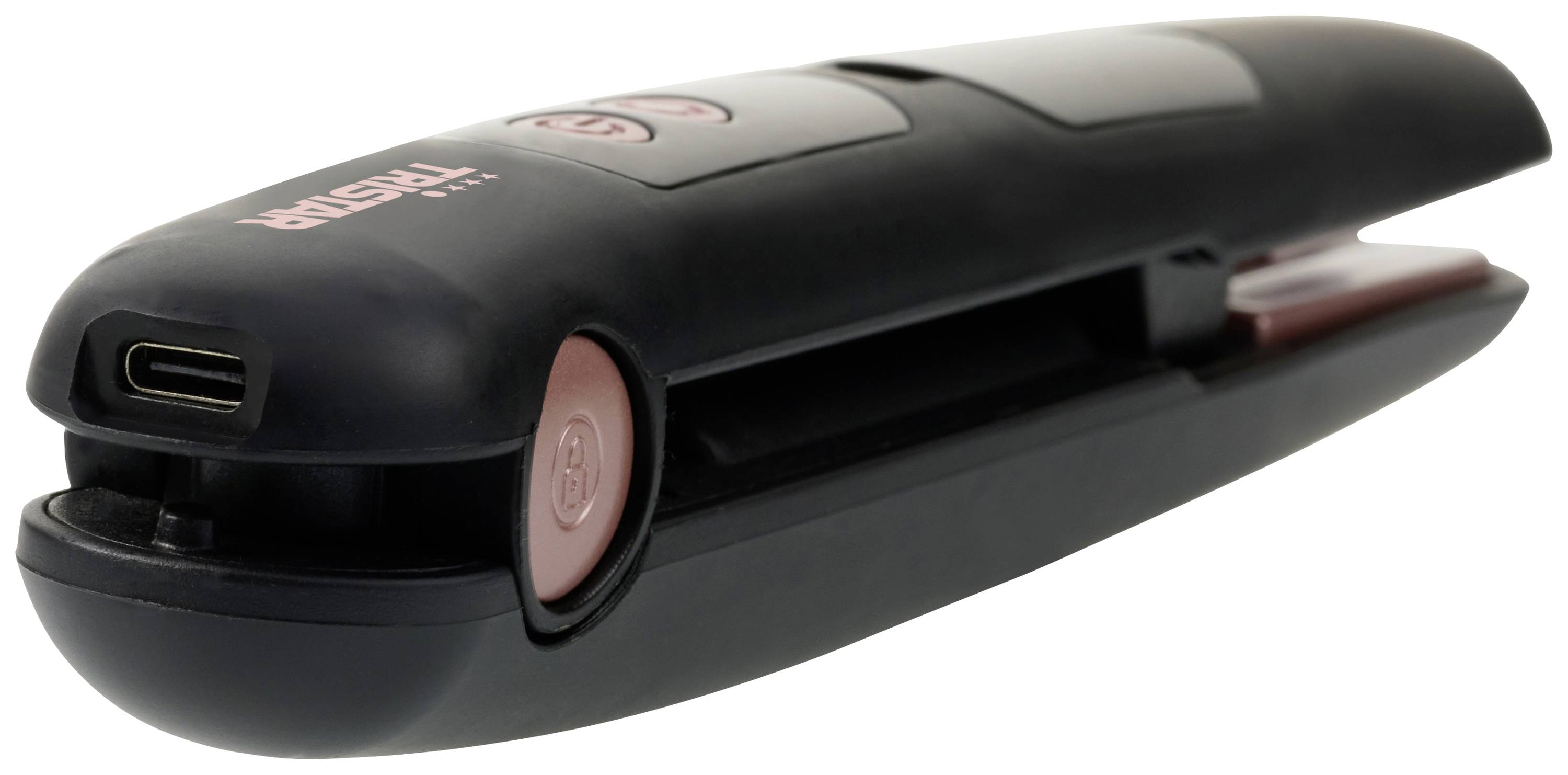 Un dispositivo nero e portatile con porta USB, probabilmente un accessorio tecnico.