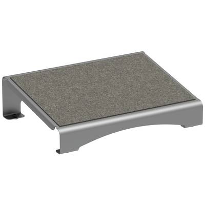 Un piedistallo grigio rettangolare con superficie rivestita in moquette.