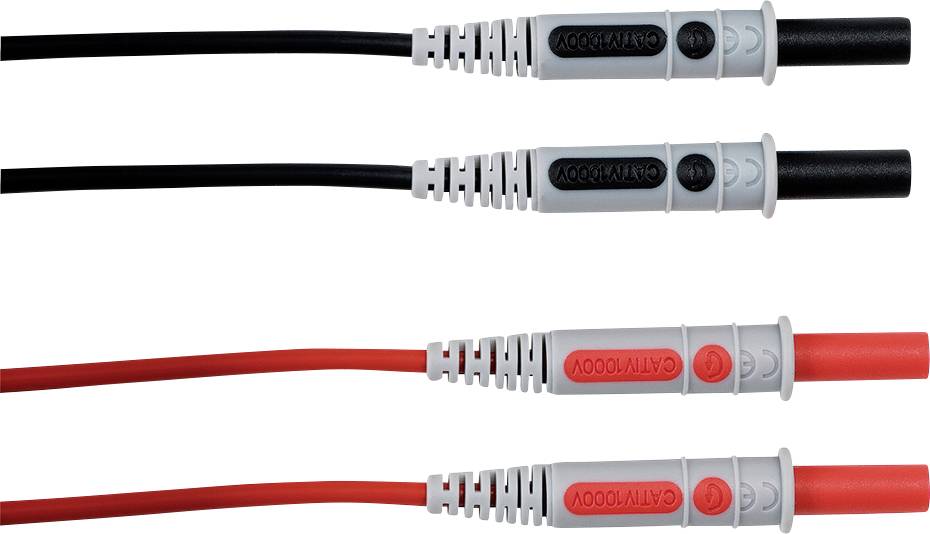 Due punte di prova nere e due rosse, ciascuna rivestita in plastica grigia e con la scritta 'CAT IV 600V'.