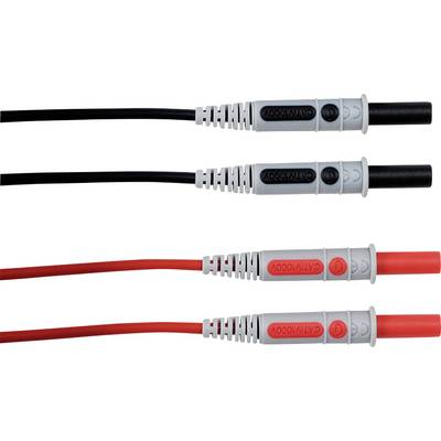 Due punte di prova nere e due rosse, ciascuna rivestita in plastica grigia e con la scritta 'CAT IV 600V'.