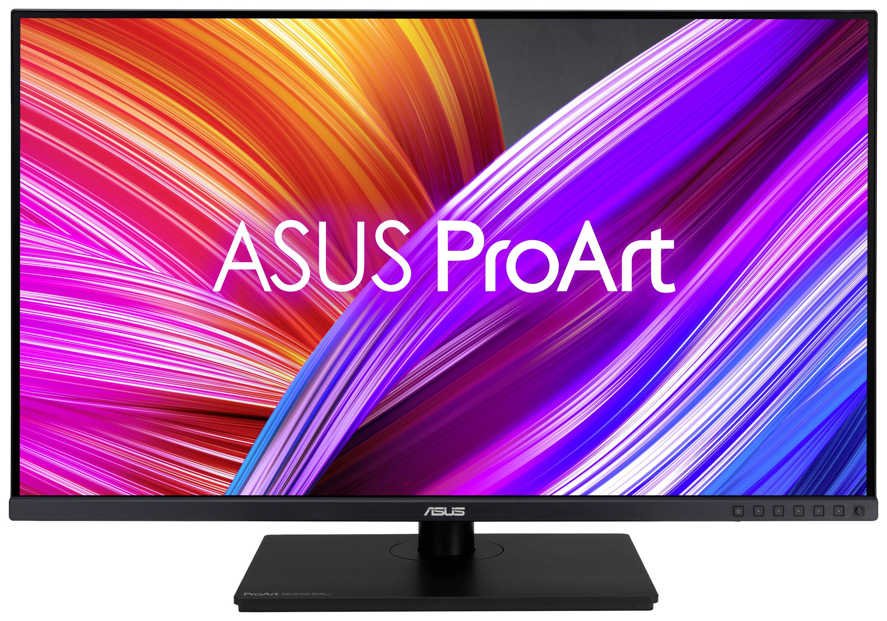 Un monitor ASUS ProArt con colori astratti e luminosi sullo schermo, ideale per la grafica creativa o l'editing video.