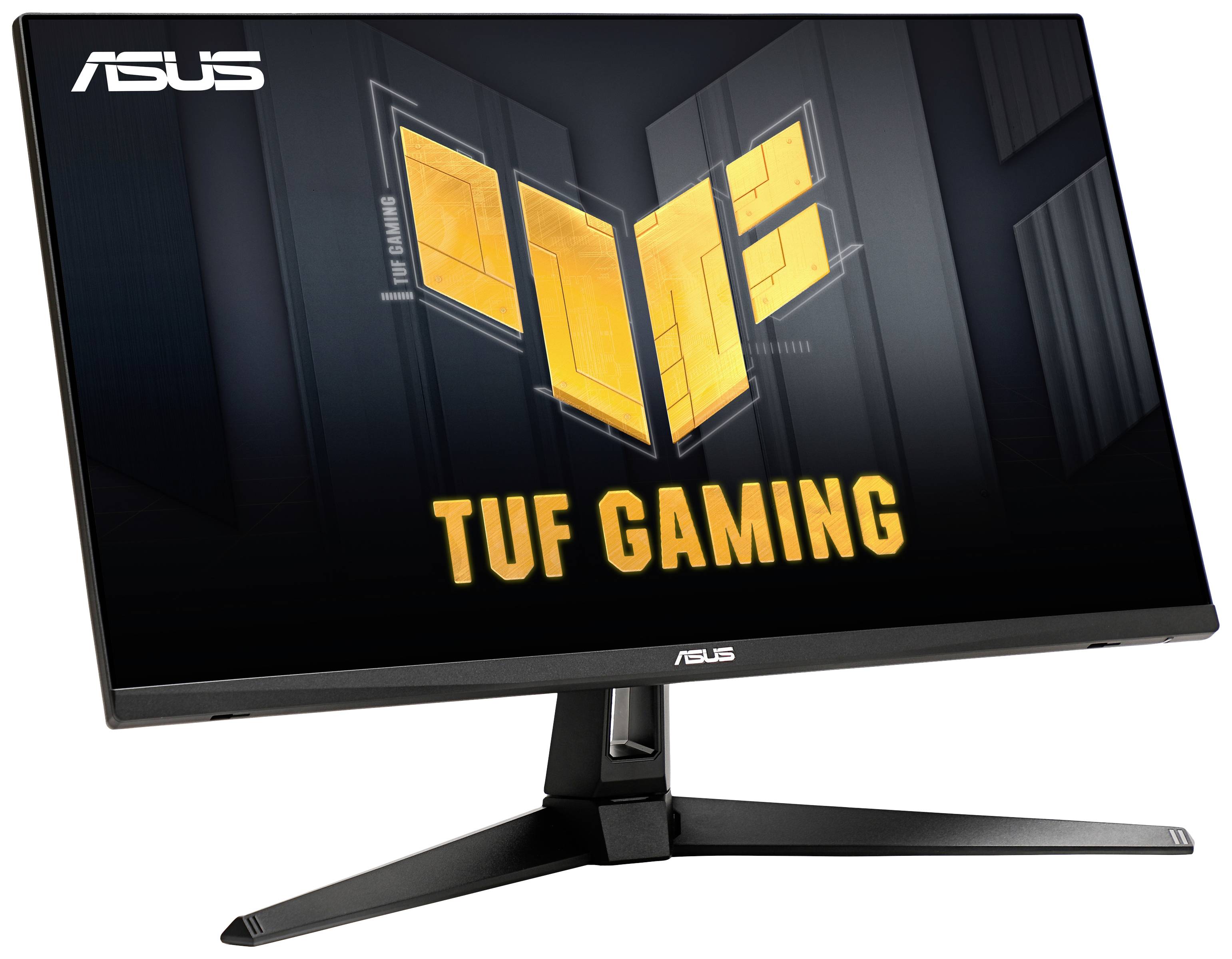 Monitor da gaming ASUS con la scritta 'TUF Gaming', design nero e sottile, schermo ampio, ideale per gaming intensivo.