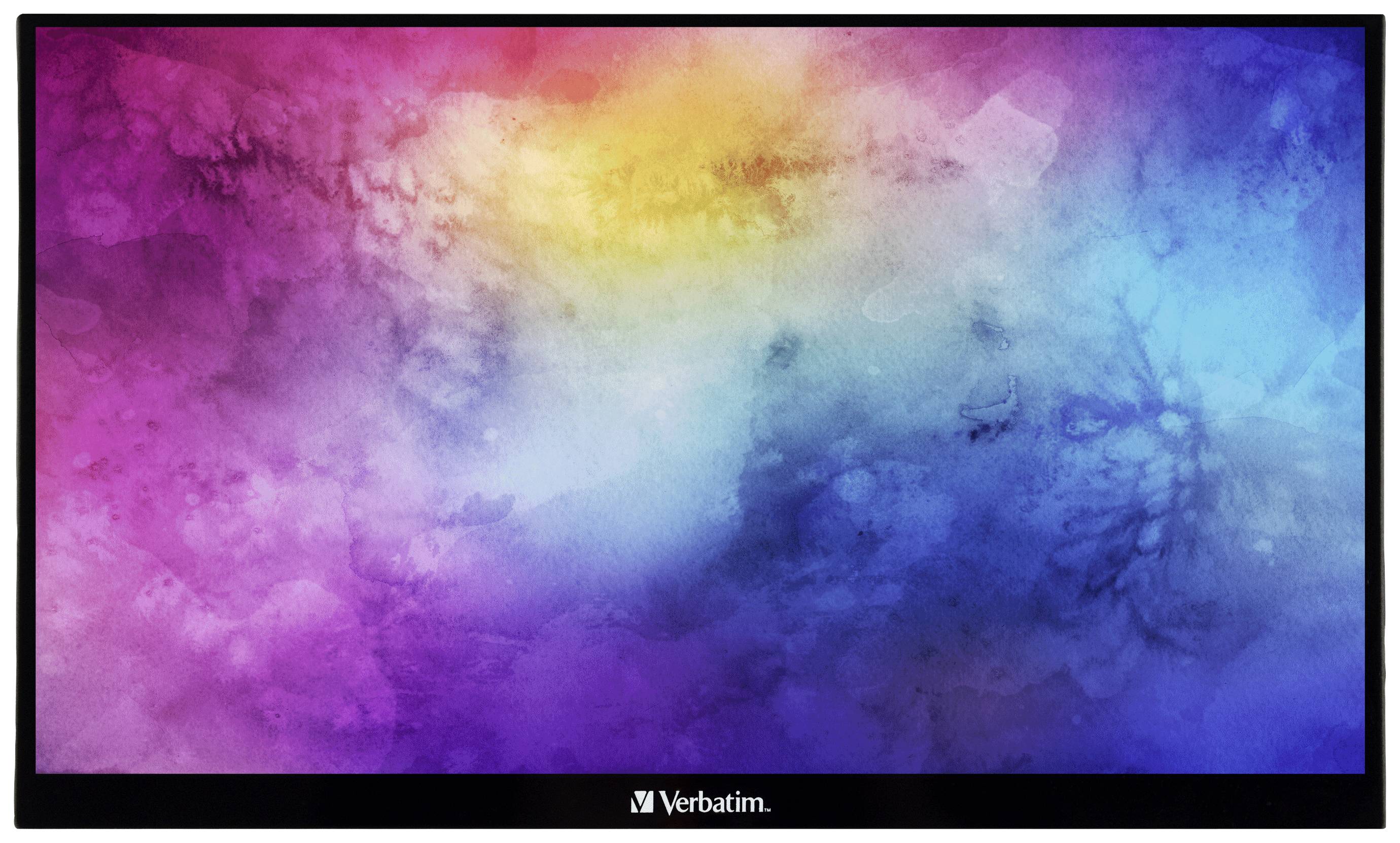 Uno schermo rettangolare con un vivace gradiente di colore che va dal rosso al giallo al blu, senza mostrare contenuti specifici.