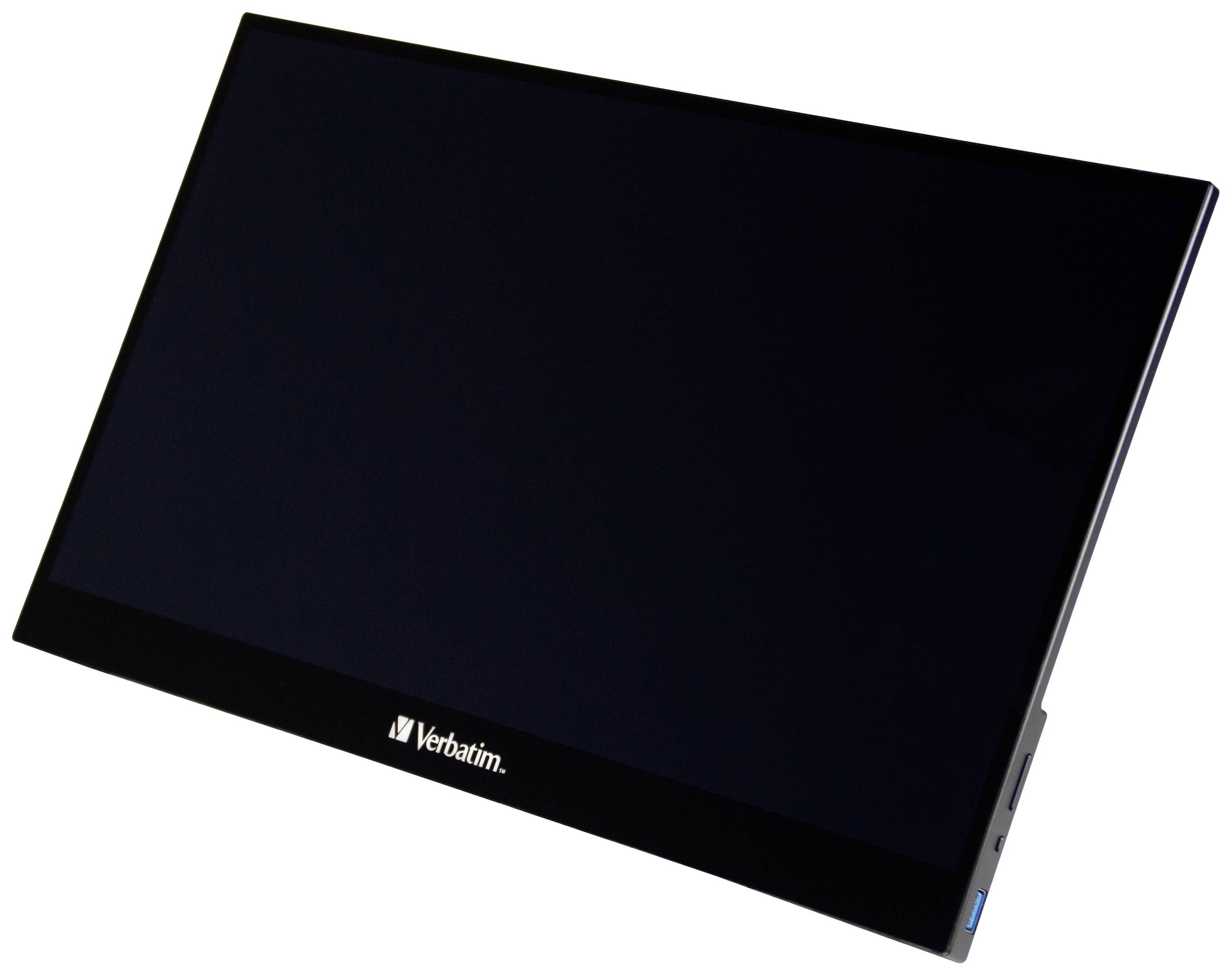 Un monitor portatile nero di Verbatim. Lo schermo è spento.