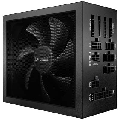 Alimentatore PC nero con ventola e multiple porte per unità di archiviazione, P8, PCIe, scheda madre e OCK sul retro.