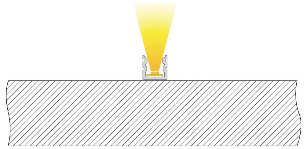 Diagramma in sezione trasversale di un raggio laser focalizzato sulla superficie di un blocco di materiale, che mostra il raggio che entra dall'alto e si restringe nel punto di contatto.