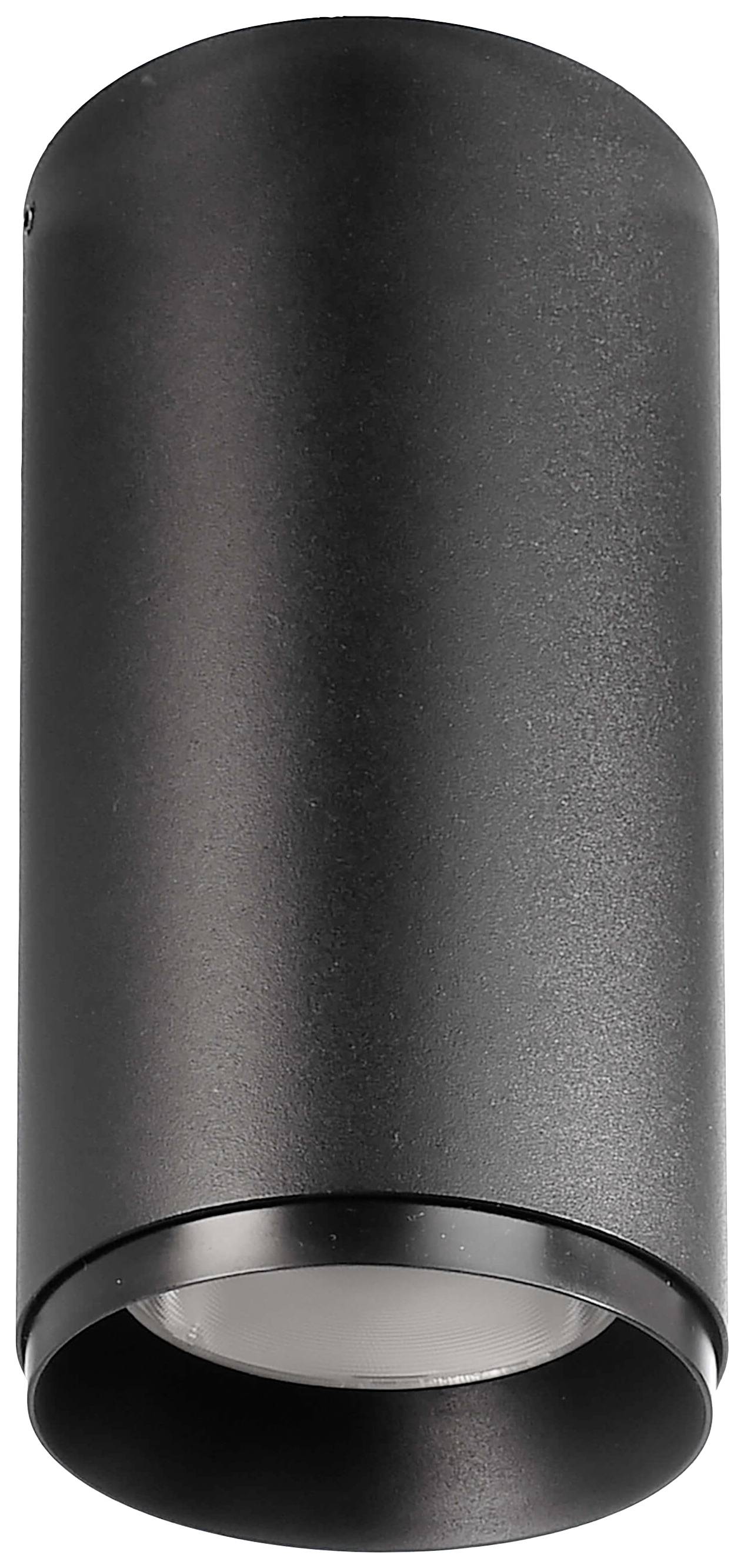 Una lampada da soffitto cilindrica nera dal design essenziale, adatta per interni moderni.