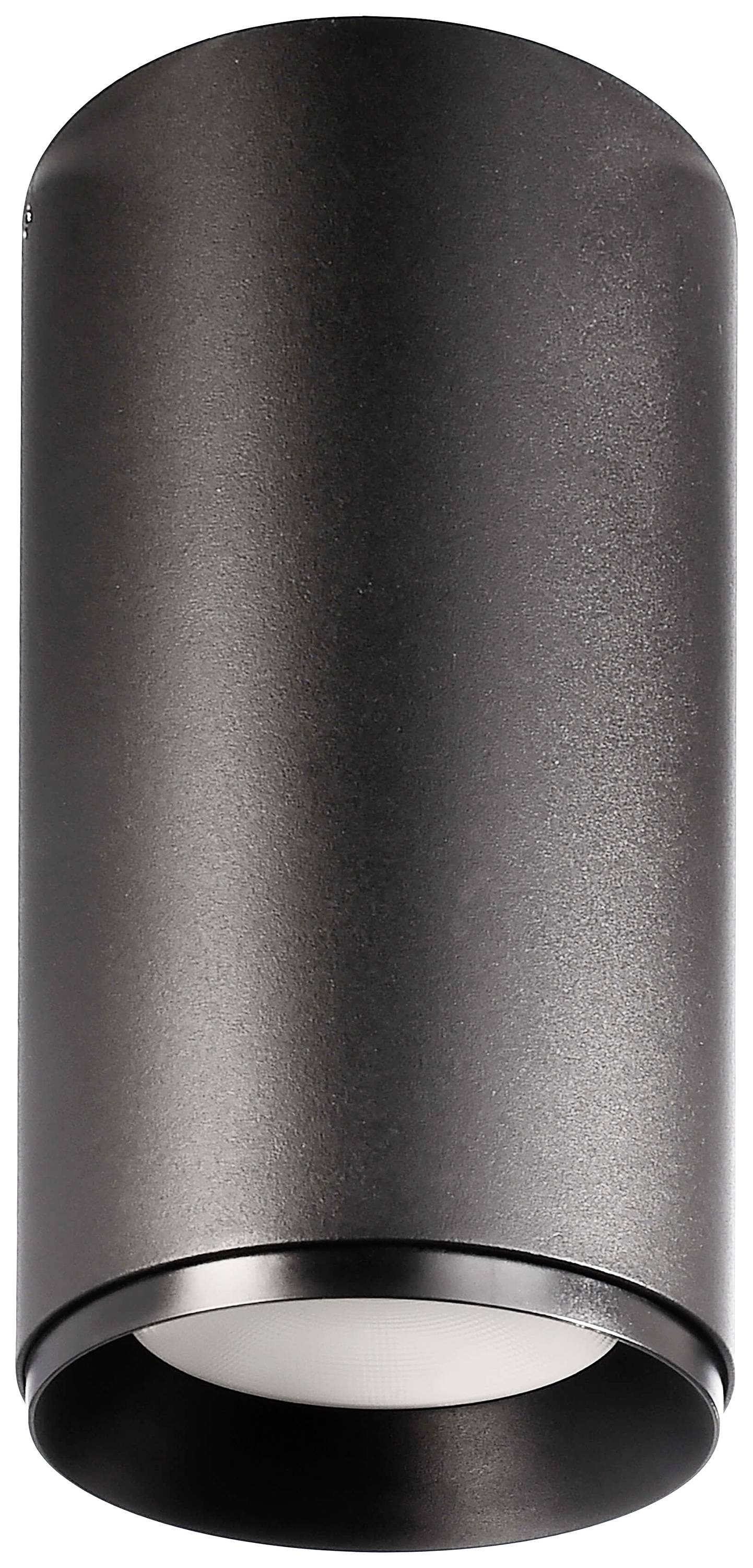 Plafoniera cilindrica nera dal design moderno e minimale.