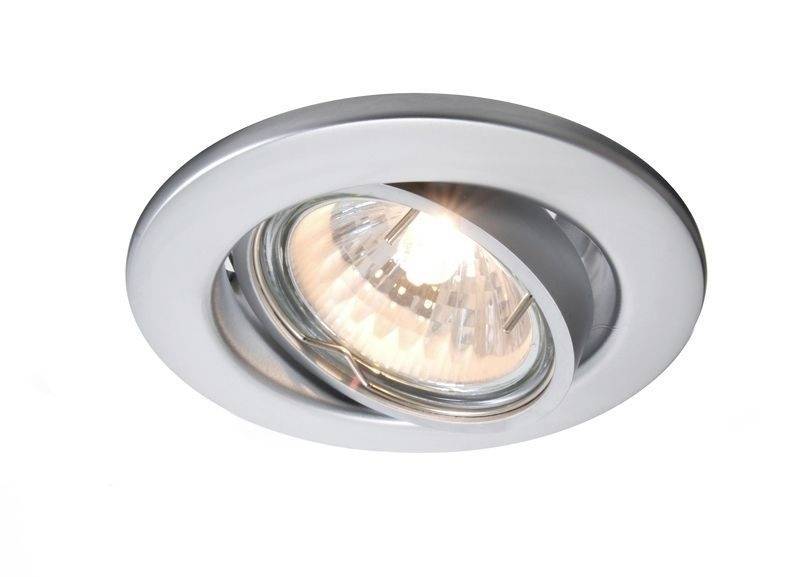 Plafoniera rotonda con cornice metallica e lampadina integrata, accesa e che emana luce.