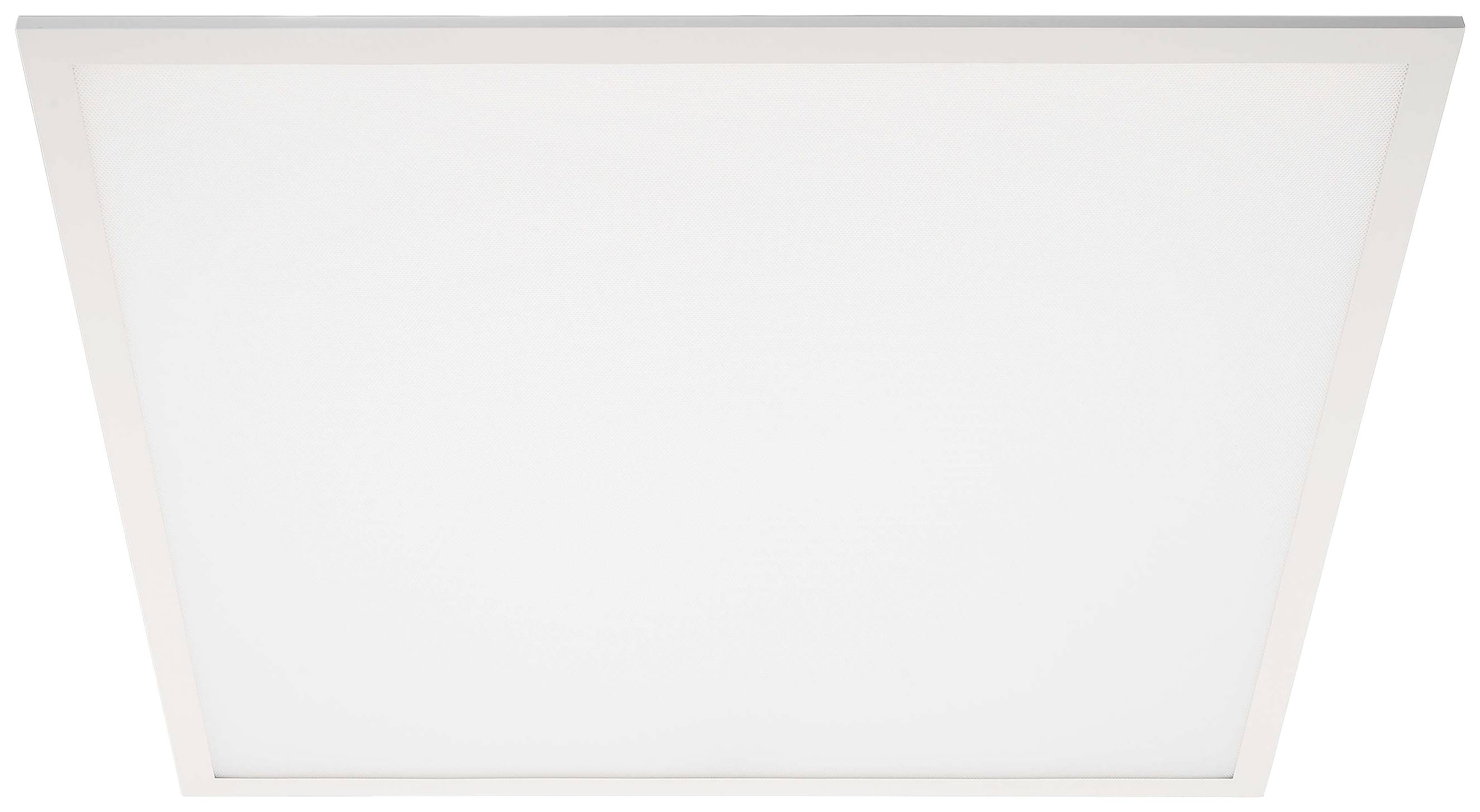 Un pannello LED quadrato bianco per illuminazione a soffitto, con luce uniforme e design senza cornice. Ideale per interni moderni.