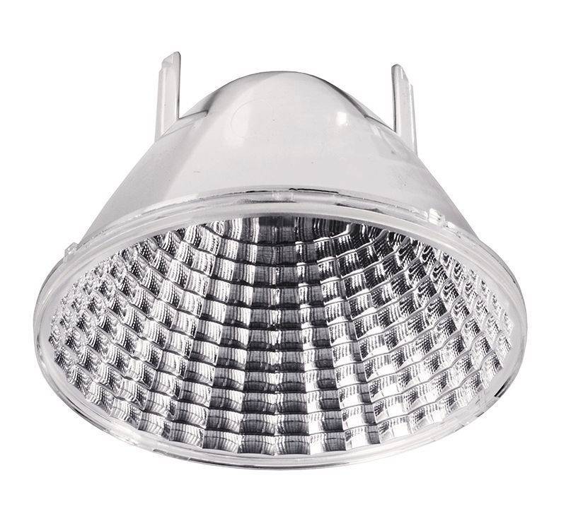 Un paralume argentato e riflettente, che concentra la luce verso il basso, con superficie scanalata per la diffusione della luce.