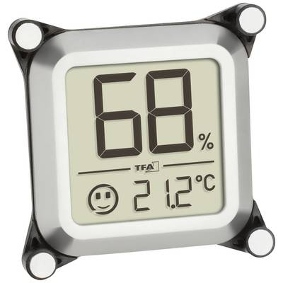 Igrometro digitale mostra l'umidità dell'aria al 68% e la temperatura a 21,2°C.