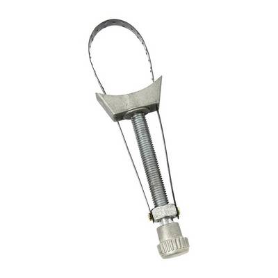 Un utensile metallico dotato di una banda dentata e di un bullone di tensione per fissare o stringere oggetti, come ad esempio morsetti per tubi.