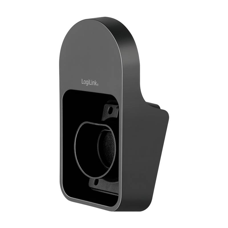 Un supporto nero per un Echo Dot di quarta generazione, progettato per il montaggio a parete con gestione dei cavi.