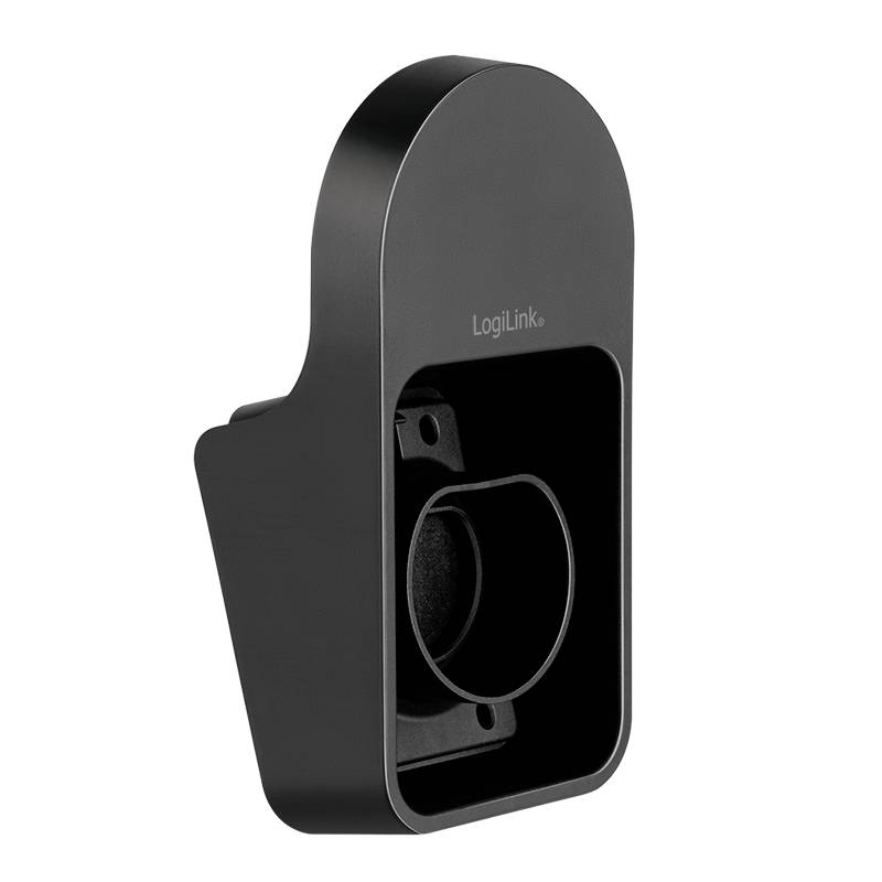 Supporto nero di LogiLink, adatto per altoparlanti Google Nest Mini e Google Home Mini, per il fissaggio a una presa a muro.
