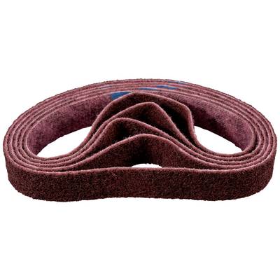 Nastro abrasivo color bordeaux, sovrapposto più volte a forma ellittica, con marcatura blu, su sfondo bianco.