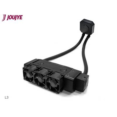 Modulo di raffreddamento con tre ventole e due cavi di connessione, isolato su sfondo bianco. Logo 'JOUJYE' in alto a sinistra. Numero di modello 'L3' in basso a sinistra.