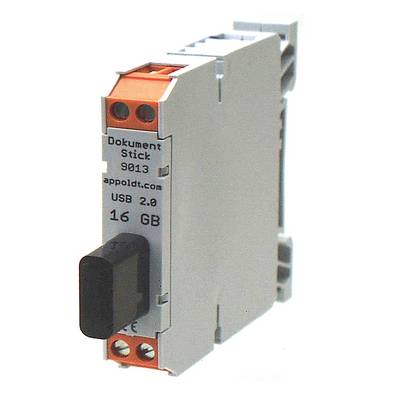 Una chiavetta USB 2.0 sottile da 16 GB in un alloggiamento compatibile con guide DIN per documenti.