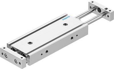 Guida lineare con due barre parallele e base rettangolare. Viene frequentemente utilizzata in sistemi automatizzati per movimenti precisi.