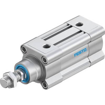 Cilindro FESTO, in metallo, con pistone espanso e dadi, utilizzato nei sistemi pneumatici per il movimento lineare.