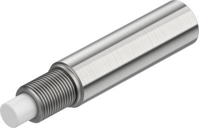 Bullone metallico filettato con testa bianca, raffigurato di lato; adatto per applicazioni meccaniche o fissaggi.
