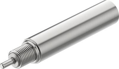 Un perno cilindrico metallico argentato con un'estremità sottile che sporge, probabilmente parte di un componente meccanico o di un utensile.