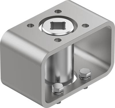 Supporto metallico di forma rettangolare, con un inserto cilindrico centrale e fissaggi a vite alla base.