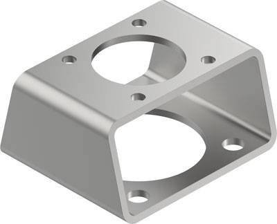 Supporto metallico con due fori, cornice rettangolare, colore argento, vista prospettica. Fori laterali per il fissaggio.