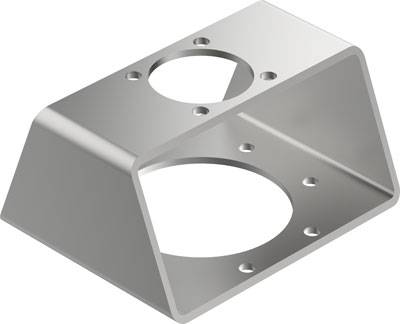 Elemento di montaggio metallico con sezione trasversale trapezoidale e diversi fori circolari per scopi di fissaggio.